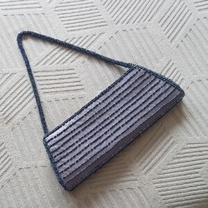 Beaded Slate Gray Evening Clutch with Beaded Strap